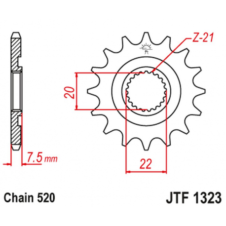 JT, přední řetězové kolečko 2120 12 Honda CR 125R '04-'07, CRF 250R/X '04-'17 (212012JT) (řetěz 520)