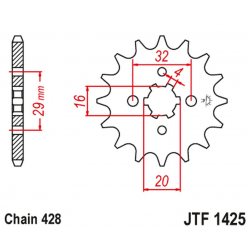JT, přední řetězové kolečko 425 13 Suzuki GSXR 125 17-19, RG 80 86-87, GSX 125S 17-19 (42513JT) (řetěz 428)
