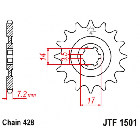 JT, přední řetězové kolečko 2054 14 Kawasaki KLT/KLF 110 '84-88', KLX 140 '08-20' (205414JT) (řetěz 428)