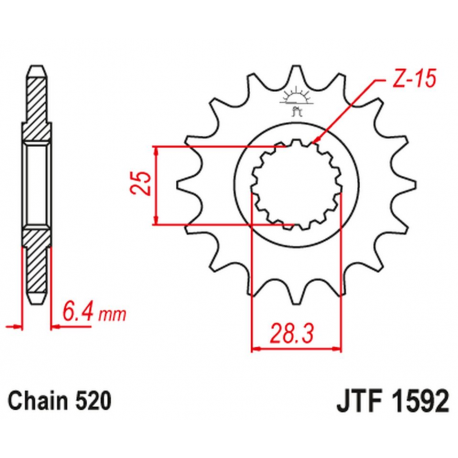JT, přední řetězové kolečko 2168 16 Yamaha YFZ 450/YFM 700 Raptor '06-'19 (216816JT) (řetěz 520)