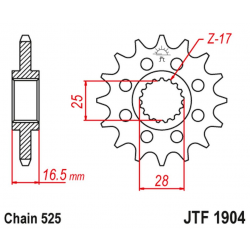 JT, přední řetězové kolečko 2147 15 KTM 950/990/1050/1090/1190/1290 03-20 (214715JT) (řetěz 525)