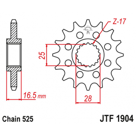 JT, přední řetězové kolečko 2147 15 KTM 950/990/1050/1090/1190/1290 03-20 (214715JT) (řetěz 525)
