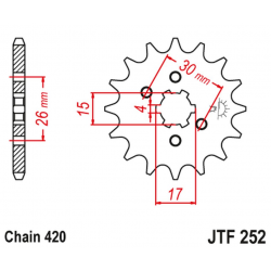 JT, přední řetězové kolečko 261 15 Honda MBX/MTX 50 (26115JT) (řetěz 420)