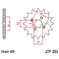 JT, přední řetězové kolečko 255 17 Honda MTX/MBX/XR 80 (25517JT) (řetěz 420)