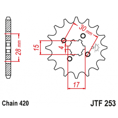 JT, přední řetězové kolečko 255 17 Honda MTX/MBX/XR 80 (25517JT) (řetěz 420)