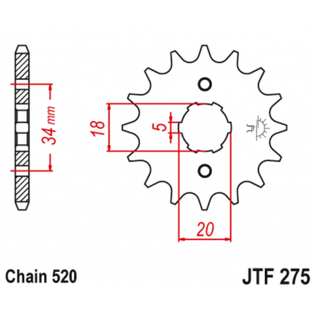 JT, přední řetězové kolečko 275 15 Honda CB 175 '74-76', XL 175 '77', CB 200 T '74-79' (27515JT) (řetěz 520)