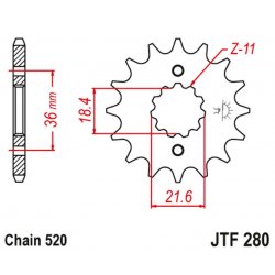 JT, přední řetězové kolečko 2506 13 Honda XL 250 S/M/N (MD26,MD31), AX 1 (250613JT) (řetěz 520)