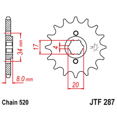 JT, přední řetězové kolečko 267 15 Honda CRF 230L '08-'10, XL 250R '84-'97 (26715JT) (řetěz 520)