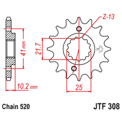 JT, přední řetězové kolečko 345 16 Honda NX 650, FX 650, Yamaha XT 660, FMX (34516JT) (řetěz 520)