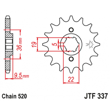 JT, přední řetězové kolečko 337 12 Honda TRX 250/300, CR 250 '82-'85, CR500 '84-'85 (33712JT) (řetěz 520)
