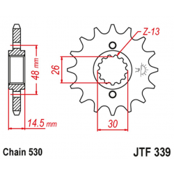 JT, přední řetězové kolečko 339 15 Honda VFR 750 86-87, CBX 750F 84-86, VFR 800 '02-'14 (33915JT) (řetěz 530)