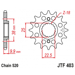 JT, přední řetězové kolečko 2200 13 BMW G 450 X '08-11', Husqvarna 449/511 TC/TE/SM '11-12' (220013JT) (řetěz 520)