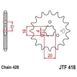 JT, přední řetězové kolečko 416 14 Kawasaki KX 125 '77-79', KC/KE/KH/KS/KE/KM 90/100/125/175 '77-98' (41614JT) (řetěz 428)