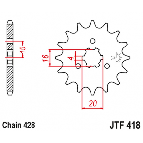 JT, přední řetězové kolečko 416 14 Kawasaki KX 125 '77-79', KC/KE/KH/KS/KE/KM 90/100/125/175 '77-98' (41614JT) (řetěz 428)