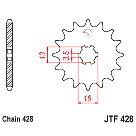 JT, přední řetězové kolečko 428 12 Suzuki DR-Z 50 '19-21', DR-Z 70 '08-18', DS/JR/RM/RG/GT/TS 80 '77-03' (42812JT) (řetěz 428)