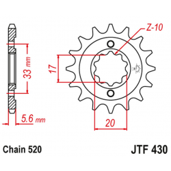 JT, přední řetězové kolečko 430 12 Kawasaki KXF 250 '04-'05, Suzuki RMZ 250 '04-'05 (43012JT) (řetěz 520)