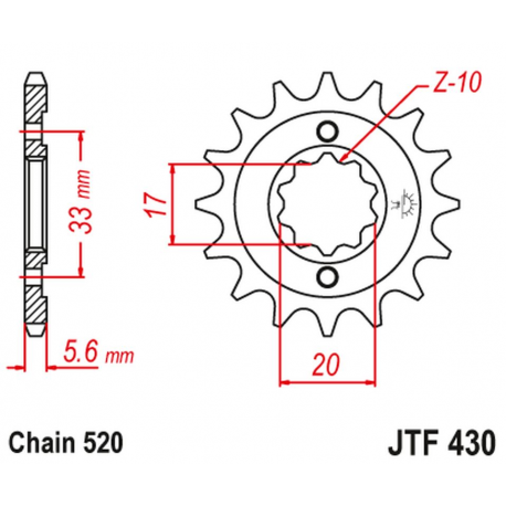 JT, přední řetězové kolečko 430 12 Kawasaki KXF 250 '04-'05, Suzuki RMZ 250 '04-'05 (43012JT) (řetěz 520)