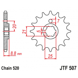 JT, přední řetězové kolečko 507 13 Kawasaki KX 250 '79-86' KX 500 '83-86' KLT200/250 '80-85' Husqvarna CR/WR 250/360 '90-98'