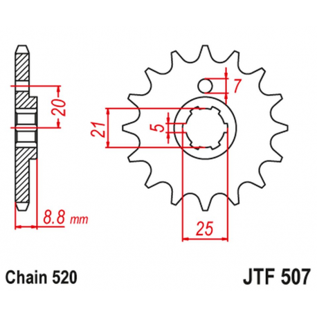 JT, přední řetězové kolečko 507 13 Kawasaki KX 250 '79-86' KX 500 '83-86' KLT200/250 '80-85' Husqvarna CR/WR 250/360 '90-98'