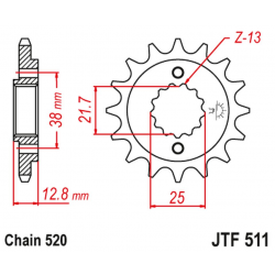 JT, přední řetězové kolečko 511 16 Kawasaki KLR 650 '90-'14 (51116JT) (řetěz 520)