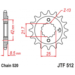 JT, přední řetězové kolečko 525 13 Kawasaki ZXR 400, KLE 500 '91-'96 (-1), GPZ 500S (-1) (52513JT) (řetěz 520)
