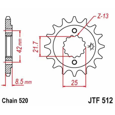 JT, přední řetězové kolečko 525 14 Kawasaki ZXR 400, KLE 500 '91-'96 (-1), GPZ 500S (-1) (52514JT) (řetěz 520)