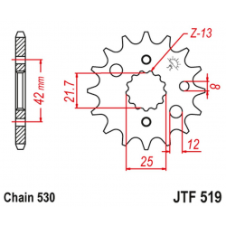 JT, přední řetězové kolečko 566 15 / 513 15 Kawasaki VN 800 A,B,C 96-06 (56615JT) (řetěz 530)