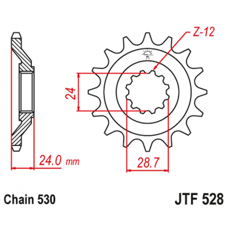 JT, přední řetězové kolečko 530 17 Kawasaki ZZ-R 1100 '90-92'(JTF528.17JT) (řetěz 530)