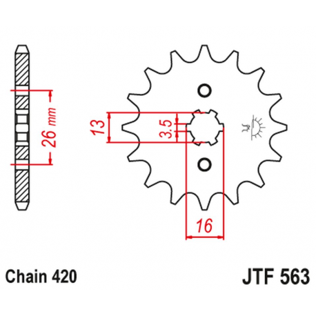 JT, přední řetězové kolečko 415 16 Suzuki TS 50, Yamaha DT 50MX (41516JT) (řetěz 420)