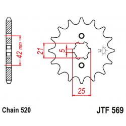 JT, přední řetězové kolečko 569 11 Yamaha YFM 125 GRIZZLY '04-'12, YZ 250 '77-'98, Kawasaki KX 250 '87-'98 (56911JT) (řetěz 520)