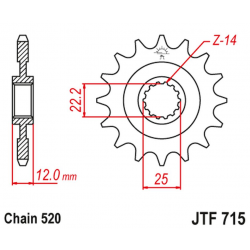 JT, přední řetězové kolečko 2102 12 Gas Gas EC 125/200/250/300/400/450/515 '00-18' (210212JT) (řetěz520)