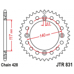 JT, rozeta 831 46 Yamaha YZ 80L/S '84, '86-92 (83146JT) (řetěz 428)