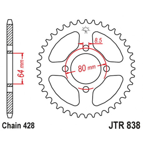 JT, rozeta 838 37 Yamaha RS 100 '76-80, RSX/RX 100 '83-94, CRYPTON 105R '97-00 (83837JT) (řetěz 428)