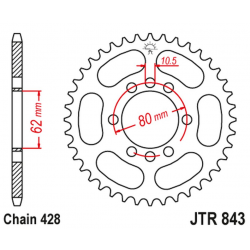 JT, rozeta 843 54 Yamaha DT 80LC '85-'94 (+3, )DT 125LC '85-'88 (+1), XT 125 '88-90 (84354JT) (řetěz 428)