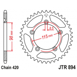 JT, rozeta 4552 48 KTM SX 60/65 '98-'21 (455248JT) (řetěz 420) černá barva