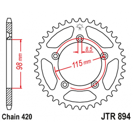 JT, rozeta 4552 50 KTM SX 60/65 '98-'21 (455250JT) (řetěz 420) černá barva