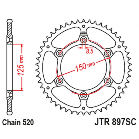 JT, rozeta 899 42 KTM EXC/SX/EXC-F 200/250/300/400/450/530 Ultralite Selfcleaning (89942JT) (řetěz 520)