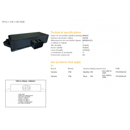 DZE, jednotka zapalování CDI, Yamaha YFM250 BIG BEAR 07-09, BRUIN 250 05-06 (OEM-1PO-85540-00)