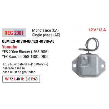 DZE, regulator napětí, Yamaha YFS200 Blaster 88-06, YFZ350 BANSHEE 88-06