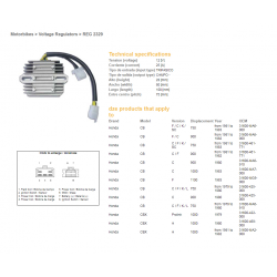 DZE, regulator napětí, Honda CB750/900/1100 '79-'84 (OEM-31600-MA6-000) (ESR210) (31600-461-771)