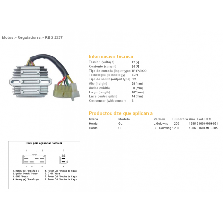DZE, regulator napětí, Honda GL1200 SEI 85-87 (WTRYSKOWY) (31600-MG9-951, 31600-ML8-305) (ESR570)