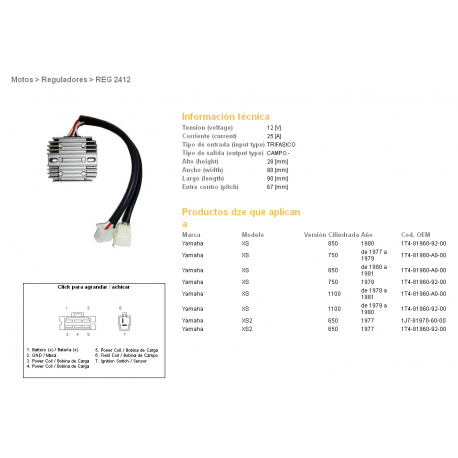 DZE, regulator napětí, Yamaha XS650/750/850/1100 (1T4-81960-92-00, 1T4-81960-A0-00) (ESR310)