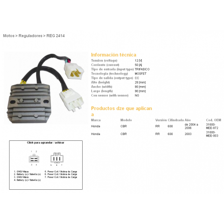 DZE, regulator napětí, Honda CBR600 RR 03-06 MOSFET (50A) (31600-MEE-872, 31600-MEE-003) (ESR430 ESR436)