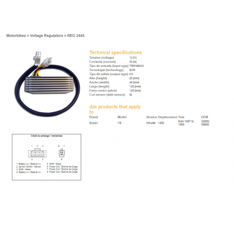 DZE, regulator napětí, Suzuki VS 1400 INTRUDER 87-95 (OEM-32800-38B00) (ESR750) (SH576-12) (35A)