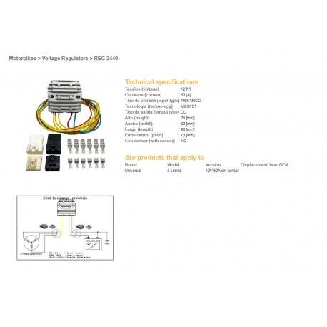 DZE, regulator napětí, UNI MOSFET (50A) 5 kabelů (3x žlutý, 1x červený. 1x zelený)