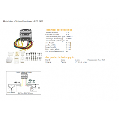 DZE, regulator napětí, UNI MOSFET (50A) 7 kabelů (3x žlutý, 2x červený, 2x zelený)