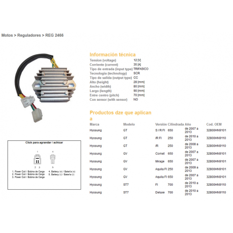 DZE, regulator napětí, Hyosung GT250 08-13, GT650 07-13, GV650 07-13, ST700 10-13 (35A) (ESR612)