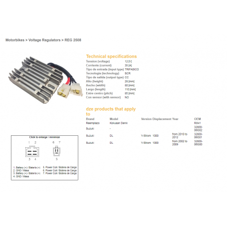 DZE, regulator napětí, Suzuki DL1000 V-STORM '02-'12 12V 35A (32800-06G01, 32800-06G00) (ESR539) (RX41)