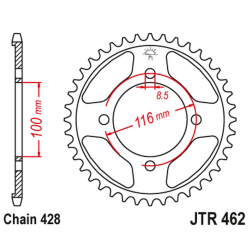 JT, rozeta JTR462 50 Kawasaki KX 80 '86-99', KX 85 '01-20', KX 100 '86-21' (46250JT) (řetěz428) konverze,