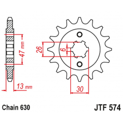 JT, přední řetězové kolečko 574 16 Yamaha XV 1000 '81-82', TR1 '81-85' (57416JT) (řetěz 630)